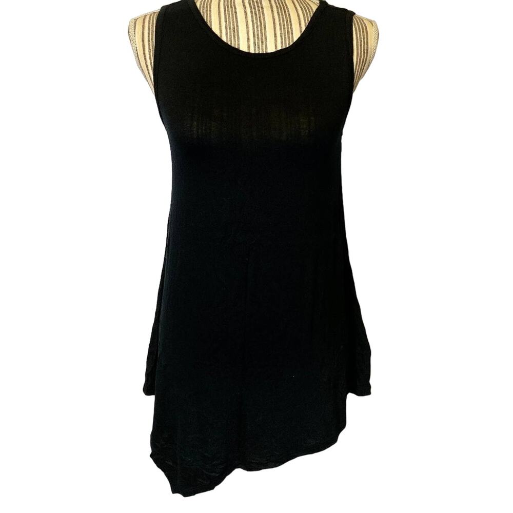 Luxe Black Asymmetrical Hem Sleeveless Long Tank Tunic Top Women Sz Large